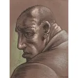 Peter Howson, HEAD, pastel on brown paper