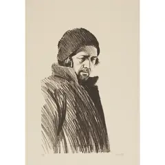Stephen Conroy, BEARDED 1/2 FIGURE WITH CAP, Lithograph, 1/2