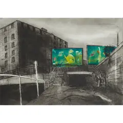 Kate Downie, THE SUGARBOND WAREHOUSE, 1997-98, Etching and aquatint with monotype, A/P
