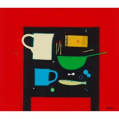 Simon Laurie, COOKIE'S TABLE, acrylic on board