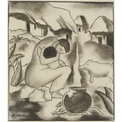 William Johnstone, PICNEE, charcoal drawing