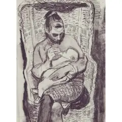 Alberto Morrocco, MOTHER AND CHILD, 1962, charcoal and wash