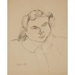 HEAD OF A WOMAN: OPUS 131 by Jankel Adler, 1940, pen and ink on buff paper, sold Feb 2023