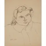 Jankel Adler, HEAD OF A WOMAN: OPUS 131, 1940, pen and ink on buff paper