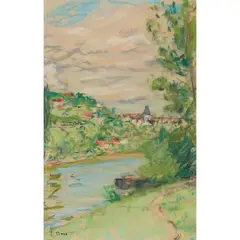 Paul Maze, DOWN THE RIVER, pastel on buff paper