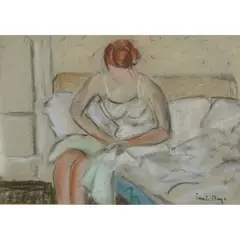 Paul Maze, WOMAN SEATED, pastel on grey paper