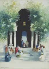 THE SNAKE CHARMERS by Hans Jacob Hansen, watercolour, sold Feb 2023
