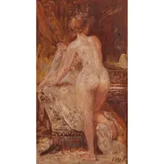 Károly Lotz, STUDY OF A NUDE, oil on board