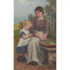 Edith Hume, GARDEN PEAS, oil on board,