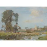 William Miller Frazer, A RIVER LANDSCAPE WITH DISTANT CHURCH SPIRE