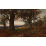 John MacWhirter, WOODLAND WITH ROE DEER, oil on canvas