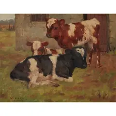 William Barr, FRIESIAN CALVES, oil on canvas