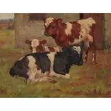 William Barr, FRIESIAN CALVES, oil on canvas