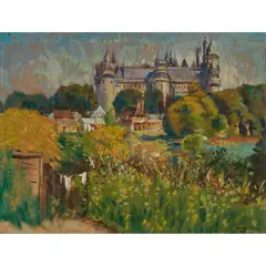Cosmo Clark, CHATEAU AND GARDEN NEAR COMPEIGNE, 1963, oil on canvasboard