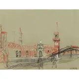 George Haig, 2nd Earl Haig, ARSENALE, VENICE, pastel on grey-blue paper