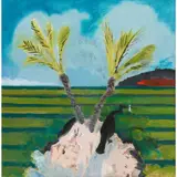 David Michie, SNAKE BIRD WITH PALM TREES, SARASOTA, oil on canvasboard