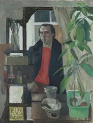 SELF-PORTRAIT WITH AVOCADOS by John G. Boyd, oil on canvas, sold Feb 2023