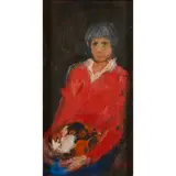 John Houston, ELIZABETH & TORTOISESHELL CAT, oil on board