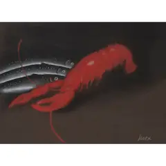 Jack Knox, STILL-LIFE: LOBSTER AND FISH, pastel on dark brown paper