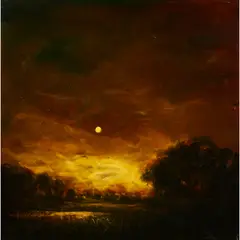 David Bierk, EARTH EULOGUY - A DISTANT LIGHT, NIGHT MOON -1999, oil on rusted iron on board
