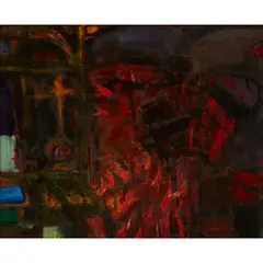 BURNING REFLECTED by Robin Philipson, oil on canvas, sold Jan 2023