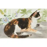 Elizabeth Blackadder, TORTOISESHELL CAT AND PASSION FLOWERS, 1989, pencil and watercolour