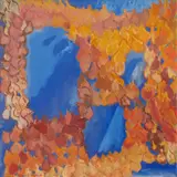 David Michie, SMALL FIGS ON BLUE PAPER, BIARRITZ, 2001, oil on canvas