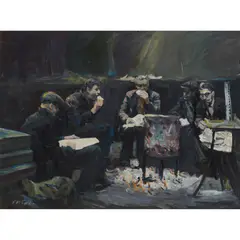 Frank McFadden, DINNER BREAK, GOVAN SHIPYARD, oil on board
