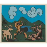 TWO SATYRS AND GOAT by Pablo Picasso, 1962, Linocut, sold Jan 2023