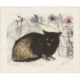 Elizabeth Blackadder, CAT AND FLOWERS, Etching, 41/50