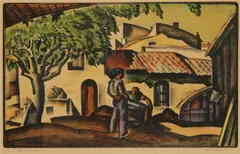 Iain Macnab, THE WINE CASK C.1940, Lithograph in colours on tissue thin japan