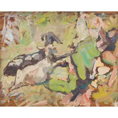 Florence St John Cadell, RESTING GOATS, Oil on board