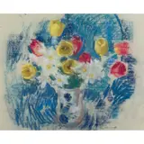 Lena Alexander, TULIPS AND DAISIES, pastel on buff paper
