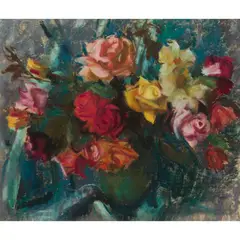 Lena Alexander, A BOWL OF ROSES, pastel on board