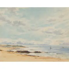 COVESEA LIGHTHOUSE, LOSSIEMOUTH by David West, watercolour, sold Oct 2022