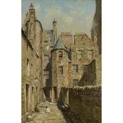 James Riddel, ST. JOHN'S CLOSE, THE ENTRANCE TO LODGES, CANONGATE, oil on canvas
