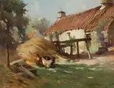 Robert Russell MacNee, FARMYARD SCENE WITH POULTRY, oil on canvas
