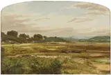 James Faed Jr, THE ESTUARY GATEHOUSE OF FLEET, oil on board, arched top
