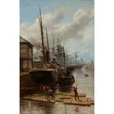 Robert Sanderson, A BUSY HARBOUR SCENE, oil on canvas