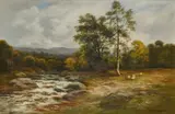 William Beattie-Brown, SHEEP GRAZING BY A HIGHLAND STREAM, oil on canvas