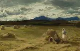 David Farquharson, HAYMAKING - BENGAIRN, MID HILL AND SCREEL FROM AUCHENCAIRN, oil on board