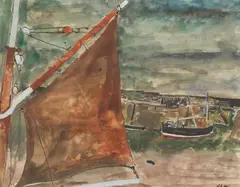 Robert Henderson Blyth, EAST COAST HARBOUR, pen and ink and watercolour