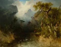 Anne Nasmyth, CROSSING THE BRIDGE IN A STORM, oil on canvas
