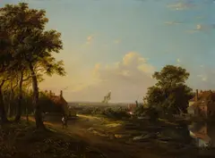 TRAVELLER BY FARM COTTAGES by Patrick Nasmyth, Oil on panel, sold Dec 2022