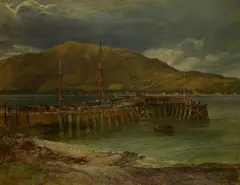 LOADING THE SHIP ON THE JETTY LOOKING TOWARDS KILMUN by John Milne Donald, oil on canvas, sold Dec 2022