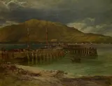 John Milne Donald, LOADING THE SHIP ON THE JETTY LOOKING TOWARDS KILMUN, oil on canvas