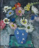 Anne Redpath, MARGUERITES IN A BLUE AND WHITE VASE, oil on board