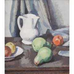Samuel Peploe, STILL LIFE WITH WHITE JUG AND PEARS, oil on canvas