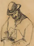 Joan Eardley, OLD COBBLER, ASSISI, Charcoal on buff paper, a copy of Eardley's receipt for the drawing verso