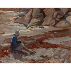 Florence St John Cadell, ON THE SEASHORE, Oil on board
